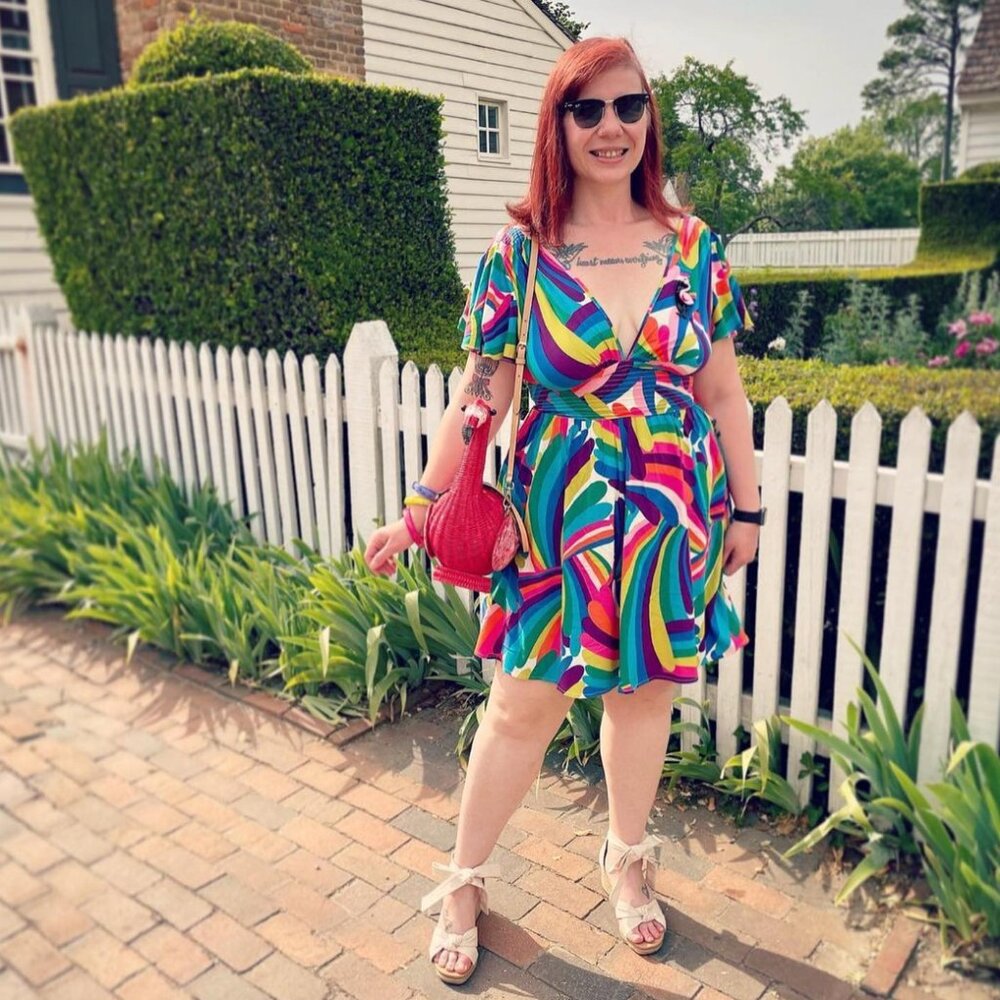 Trashy Diva Camilla Rayon Rainbow Bright Deep Cut w. Pockets Mini Dress women 24